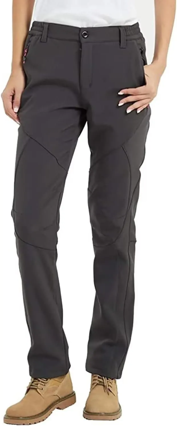 JOMLUN Women's Outdoor Hiking Pants Fleece Slim Soft Shell Snow Ski Pants Waterproof Windproof Winter