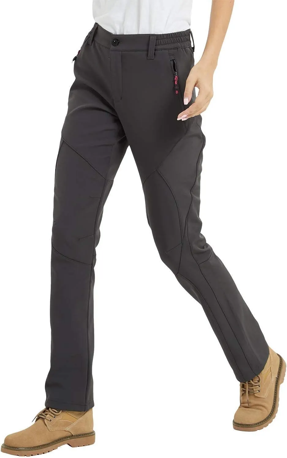 JOMLUN Women's Outdoor Hiking Pants Fleece Slim Soft Shell Snow Ski Pants Waterproof Windproof Winter