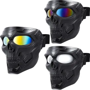 Kanayu 3 Pcs Airsoft Mask Skull Full Face Tactical Masks Electroplated Lenses Military Halloween Paintball Mask Motorcycle Face Mask for Riding Racing Shooting Cosplay Cs Survival Games (Not Anti Fog)