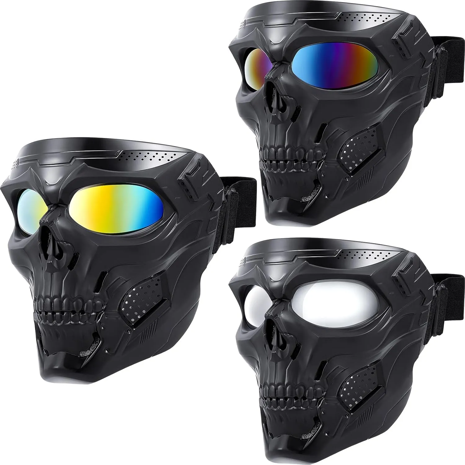 Kanayu 3 Pcs Airsoft Mask Skull Full Face Tactical Masks Electroplated Lenses Military Halloween Paintball Mask Motorcycle Face Mask for Riding Racing Shooting Cosplay Cs Survival Games (Not Anti Fog)
