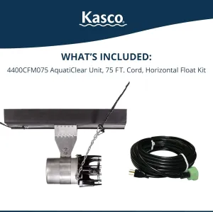 Kasco AquatiClear Water Circulator Pump w/Horizontal Float, 1 HP 120V with 75 ft. Electric Power Cord, Clog-Resistant Water Circulation Pump to Keep Dock, Marina & Shoreline Free of Debris
