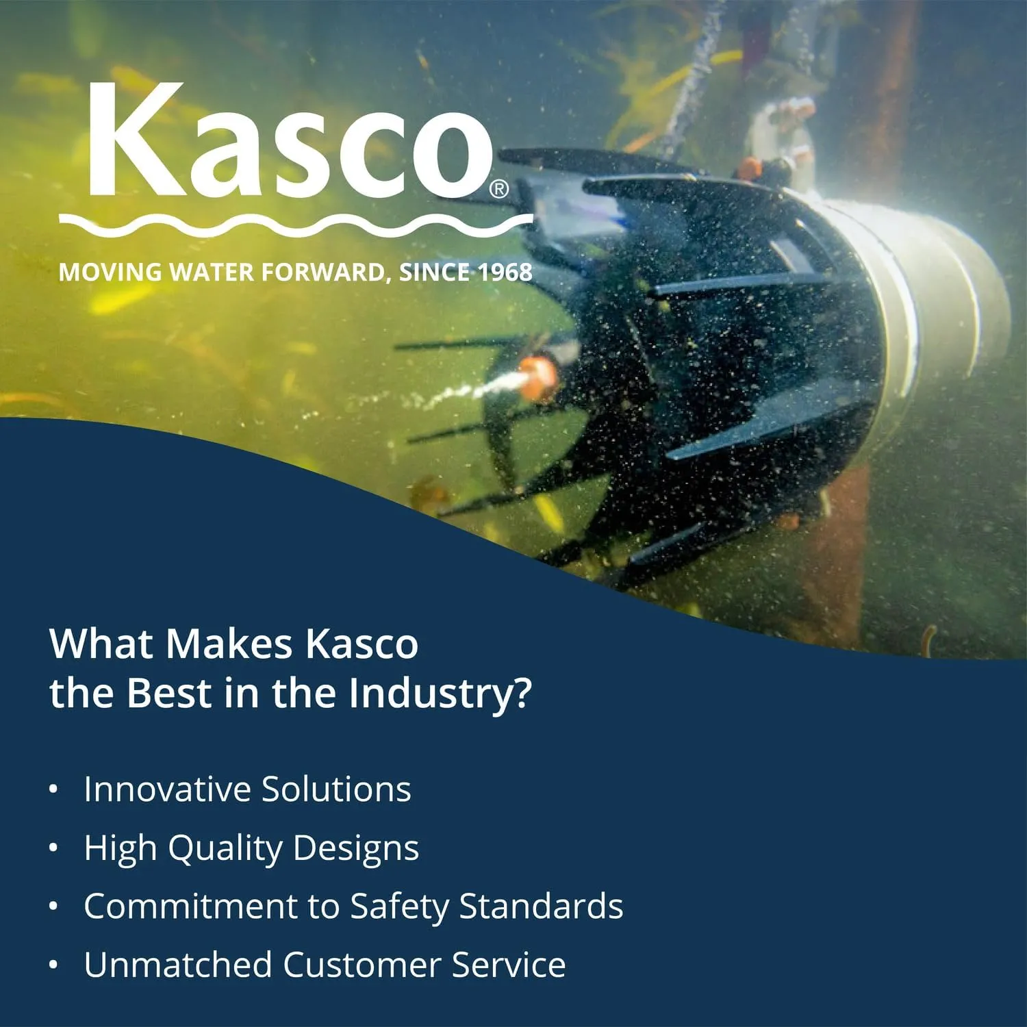 Kasco AquatiClear Water Circulator Pump w/Horizontal Float, 3/4 HP 240V with 100 ft. Electric Power Cord, Clog-Resistant Water Circulation Pump to Keep Dock, Marina & Shoreline Free of Debris