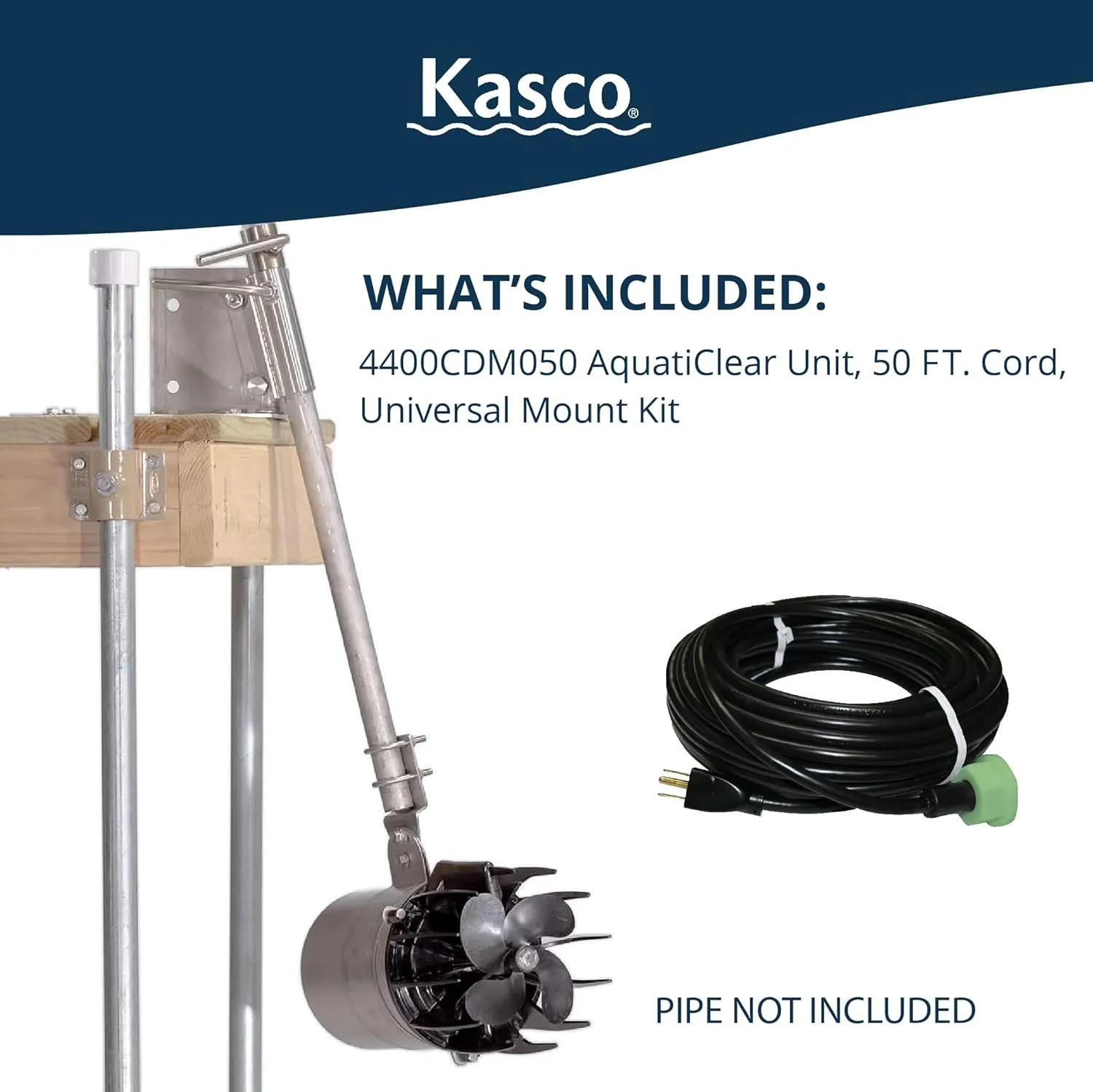 Kasco AquatiClear Water Circulator Pump w/Universal Mount, 1 HP 120V with 50 ft. Electric Power Cord, Clog-Resistant Water Circulation Pump to Keep Dock, Marina & Shoreline Free of Debris