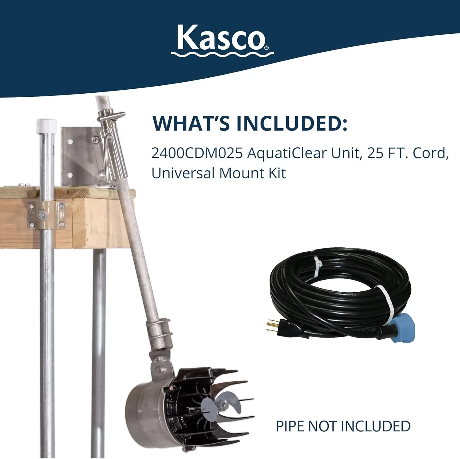 Kasco AquatiClear Water Circulator Pump w/Universal Mount, 1/2 HP 120V with 25 ft. Electric Power Cord, Clog-Resistant Water Circulation Pump to Keep Dock, Marina & Shoreline Free of Debris