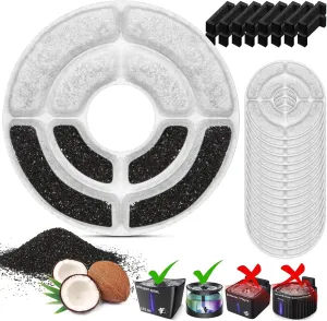 Kastty 16 Pack Replacement Filters - Activated Carbon & PP Cotton Cat Water Fountain Filters for Kastty & Other Dispensers