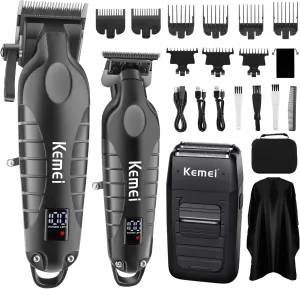KEMEI Professional Cordless Hair Clippers, Hair Trimmer, Electric Beard Shaver Set for Men, Electric Barber Clipper Beard Trimmer, Rechargeable Fade Clipper Haircutting Kit, KM-2290, KM-2293, KM-1102