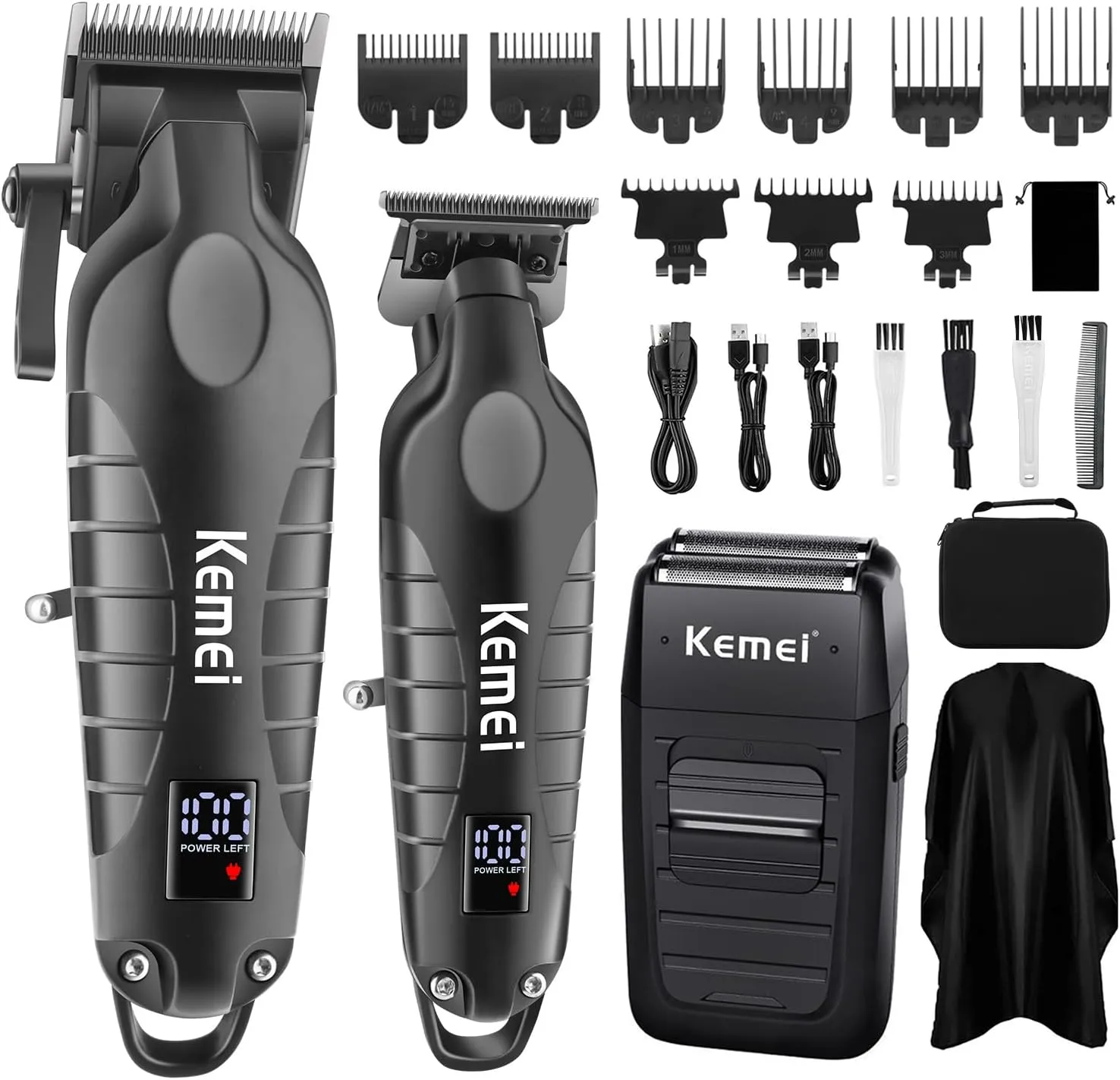 KEMEI Professional Cordless Hair Clippers, Hair Trimmer, Electric Beard Shaver Set for Men, Electric Barber Clipper Beard Trimmer, Rechargeable Fade Clipper Haircutting Kit, KM-2290, KM-2293, KM-1102