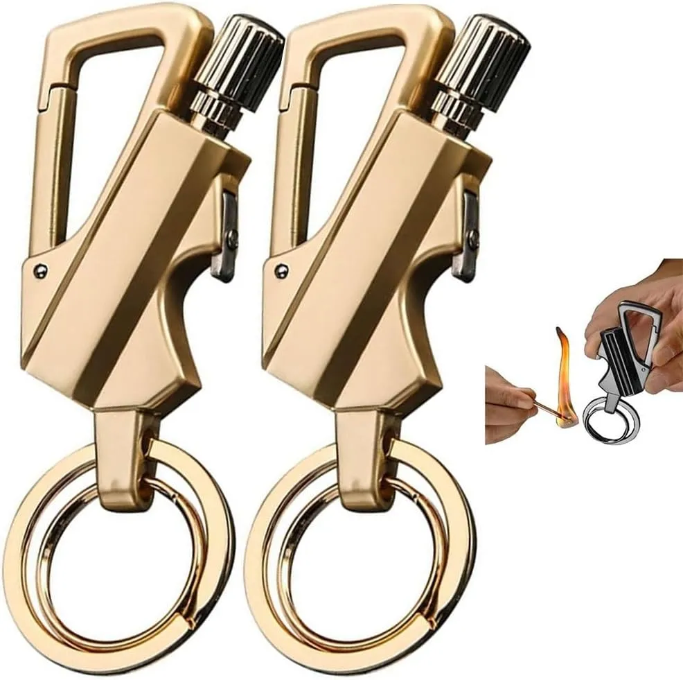 Kerosene Matches Keychain Lighter, Reusable, Outdoor,Grill,BBQ,Camping Mountaineering Hiking Tools(2pack Gold)