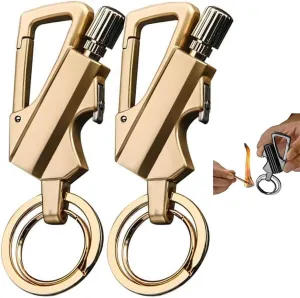Kerosene Matches Keychain Lighter, Reusable, Outdoor,Grill,BBQ,Camping Mountaineering Hiking Tools(2pack Gold)
