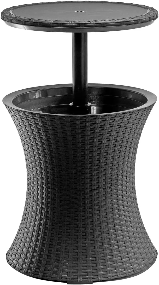 Keter Pacific Cool Bar Outdoor Patio Furniture and Hot Tub Side Table with 7.5 Gallon Beer and Wine Cooler, Dark Grey