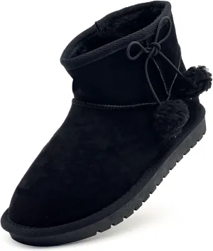 Kids Snow Boots Girls Boys Outdoor Warm Slip On Fur Lining Lightweight Anti-Slip Winter Shoes