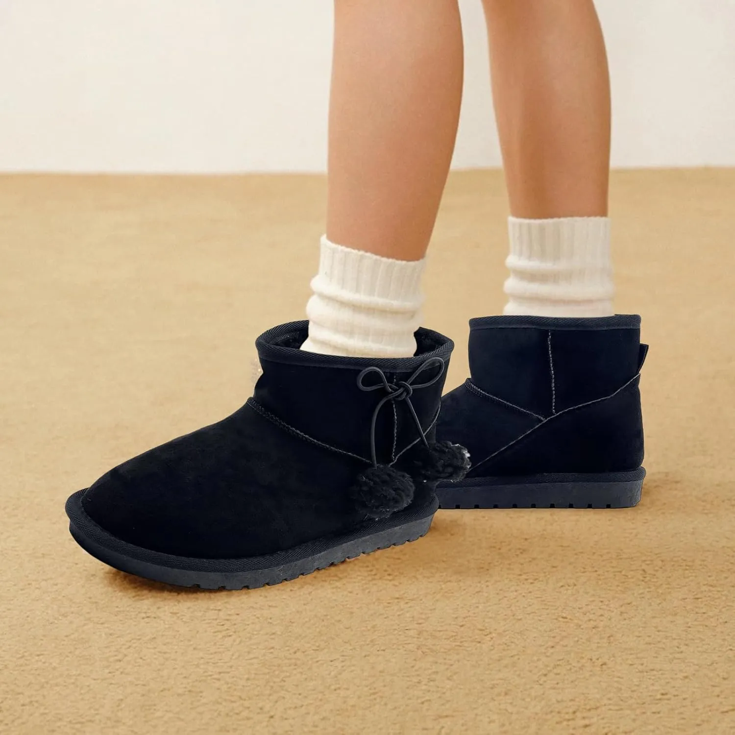 Kids Snow Boots Girls Boys Outdoor Warm Slip On Fur Lining Lightweight Anti-Slip Winter Shoes