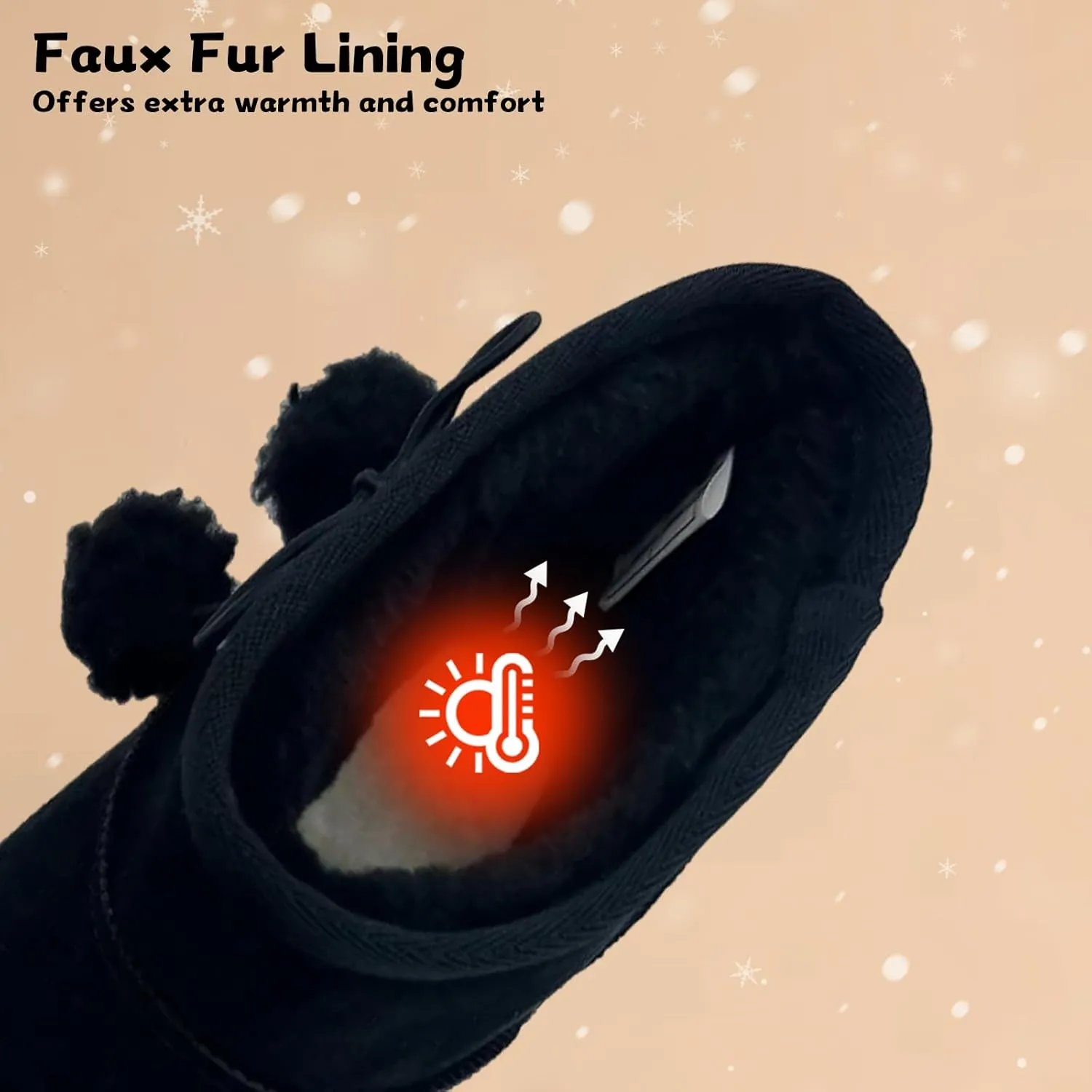 Kids Snow Boots Girls Boys Outdoor Warm Slip On Fur Lining Lightweight Anti-Slip Winter Shoes