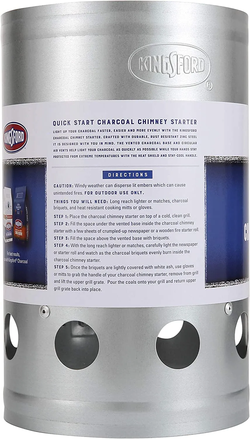KINGSFORD Heavy Duty Deluxe Charcoal Chimney Starter | BBQ Chimney Starter for Charcoal Grill and Barbecues, Compact Easy to Use Chimney Starters and BBQ Grill Tools