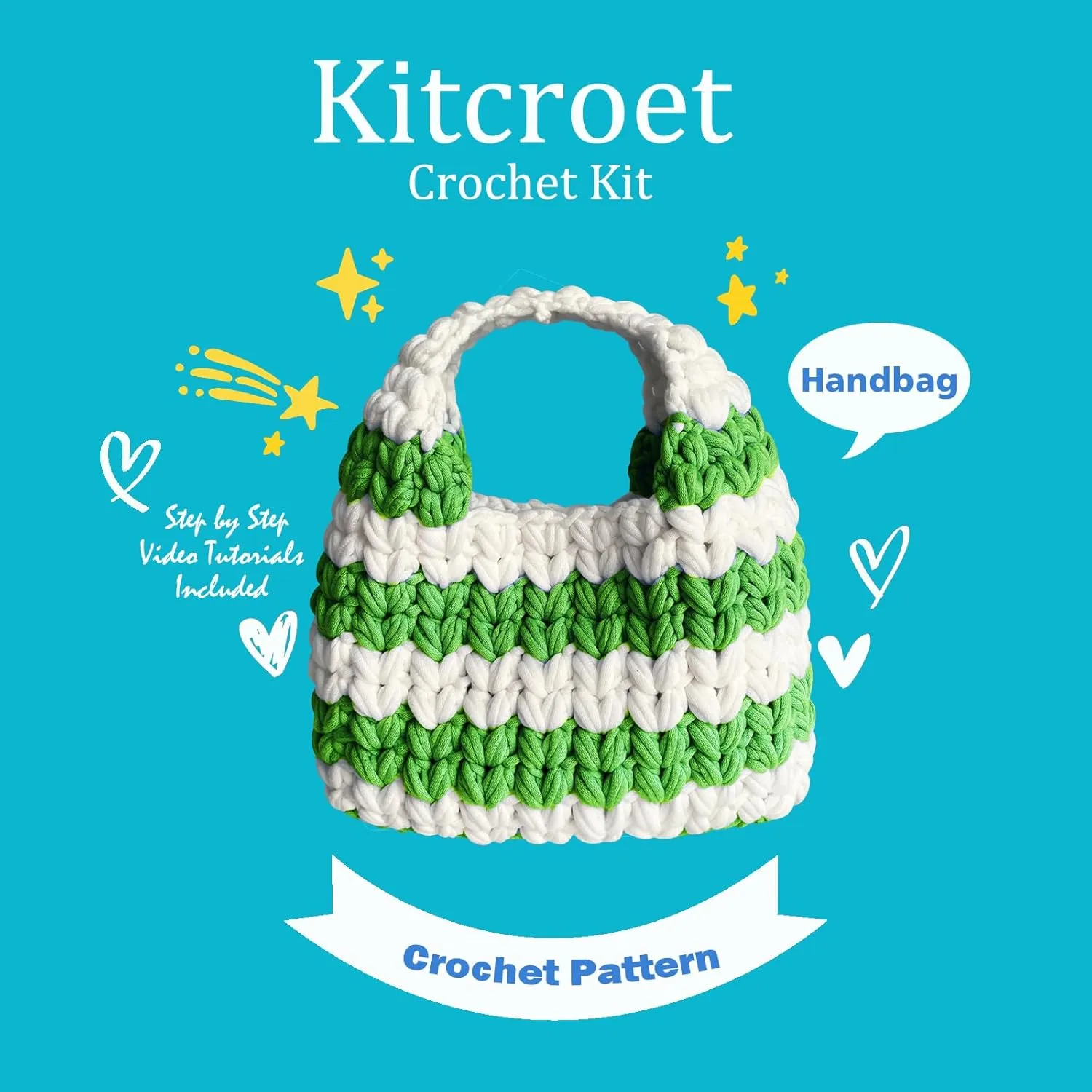 Kitcroet Crochet Bag Kit for Beginners Bag Kit for Adults with Step by Step Video Tutorials DIY Crochet Starter Knitting Supplies, Handbag, Green