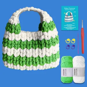 Kitcroet Crochet Bag Kit for Beginners Bag Kit for Adults with Step by Step Video Tutorials DIY Crochet Starter Knitting Supplies, Handbag, Green