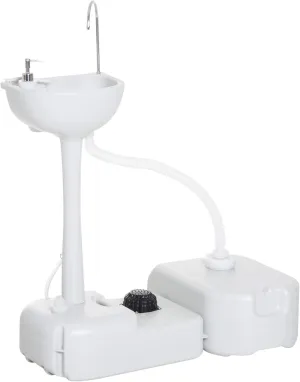 kleankin Portable Camping Sink, Handwashing Station Basin with 4.5 Gallon Tank, 6.3 Gallon Recovery Tank, Rolling Wheels & Soap Dispenser for RV, Outdoor Events, Gatherings, HDPE, White