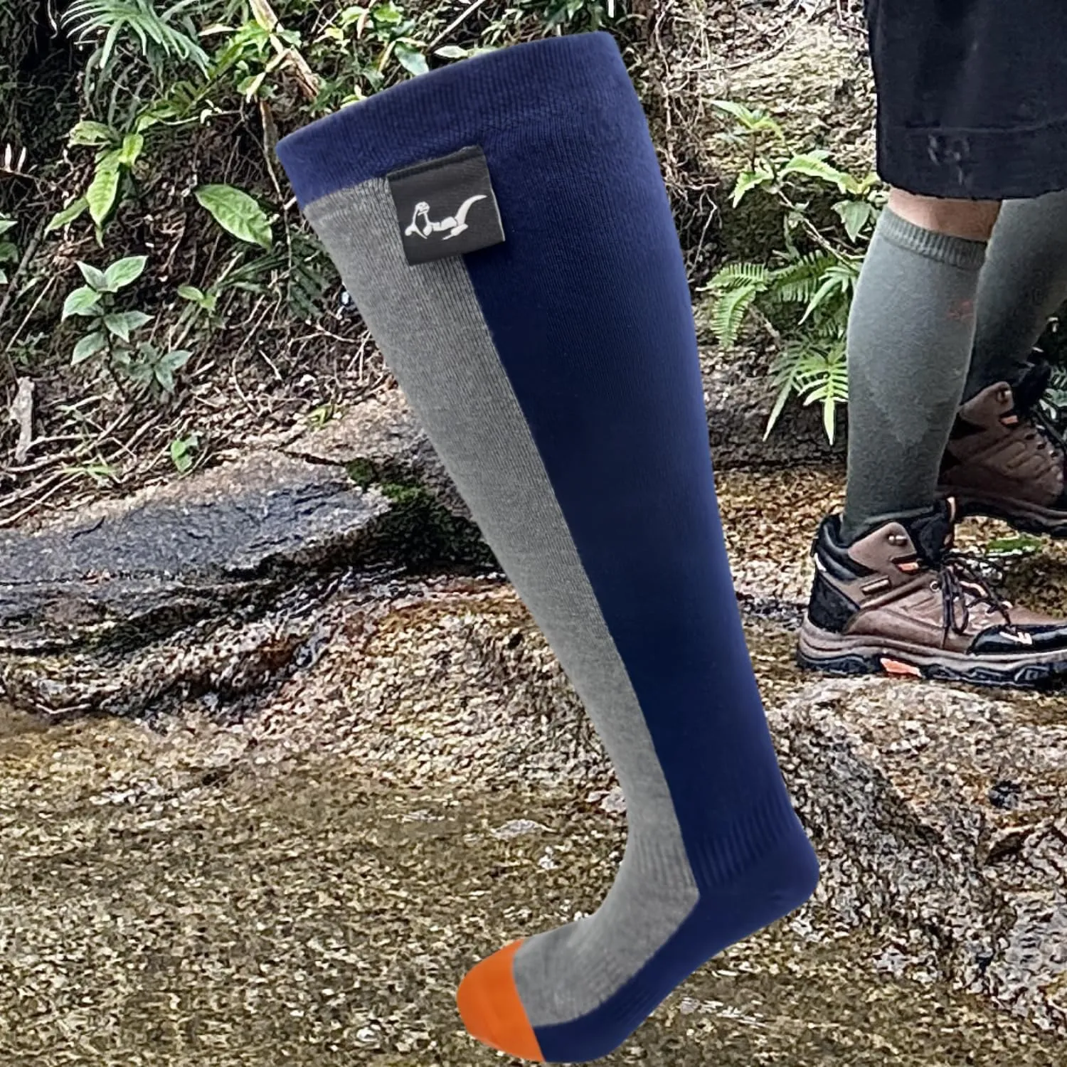 Knee High Waterproof Hiking Socks, Navy Blue and Gray, Performance Outdoor Compression Socks