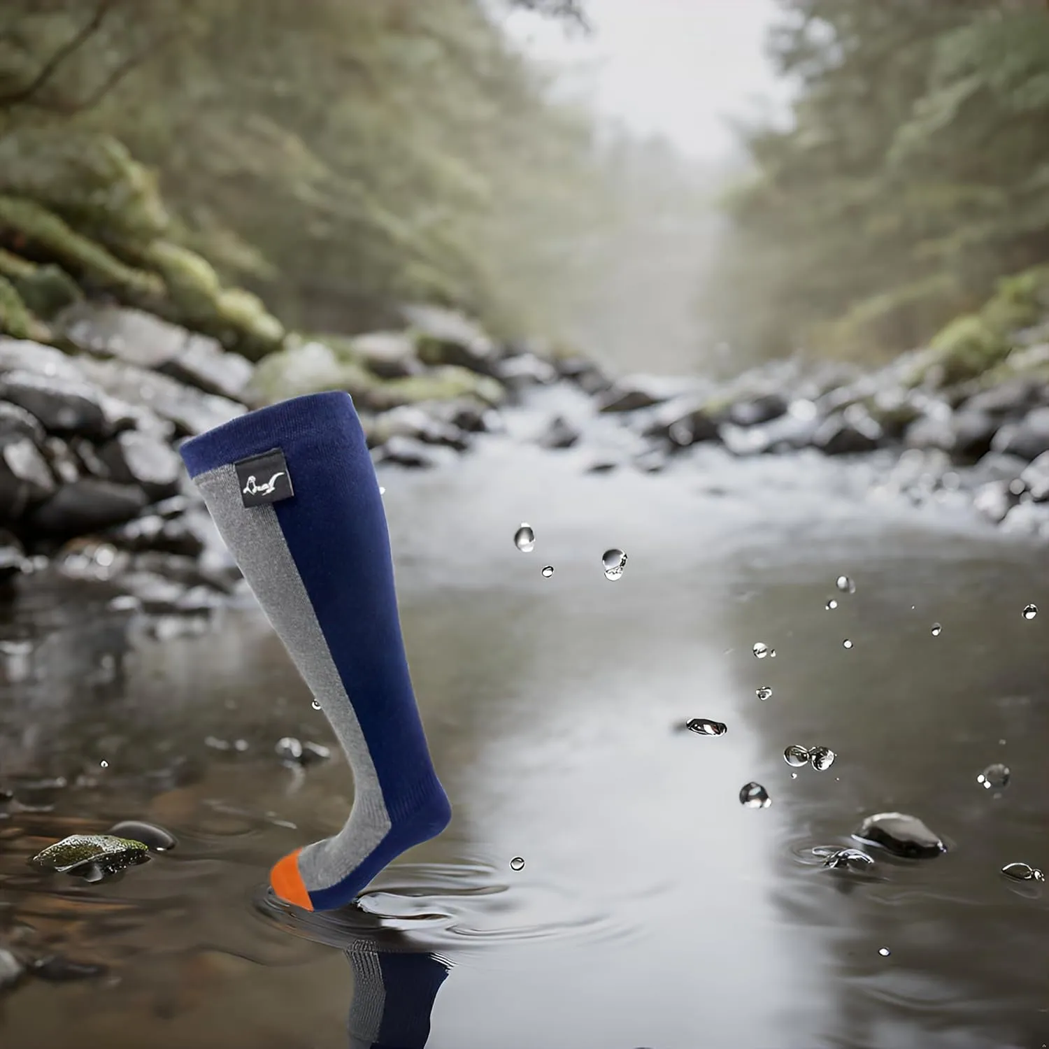 Knee High Waterproof Hiking Socks, Navy Blue and Gray, Performance Outdoor Compression Socks