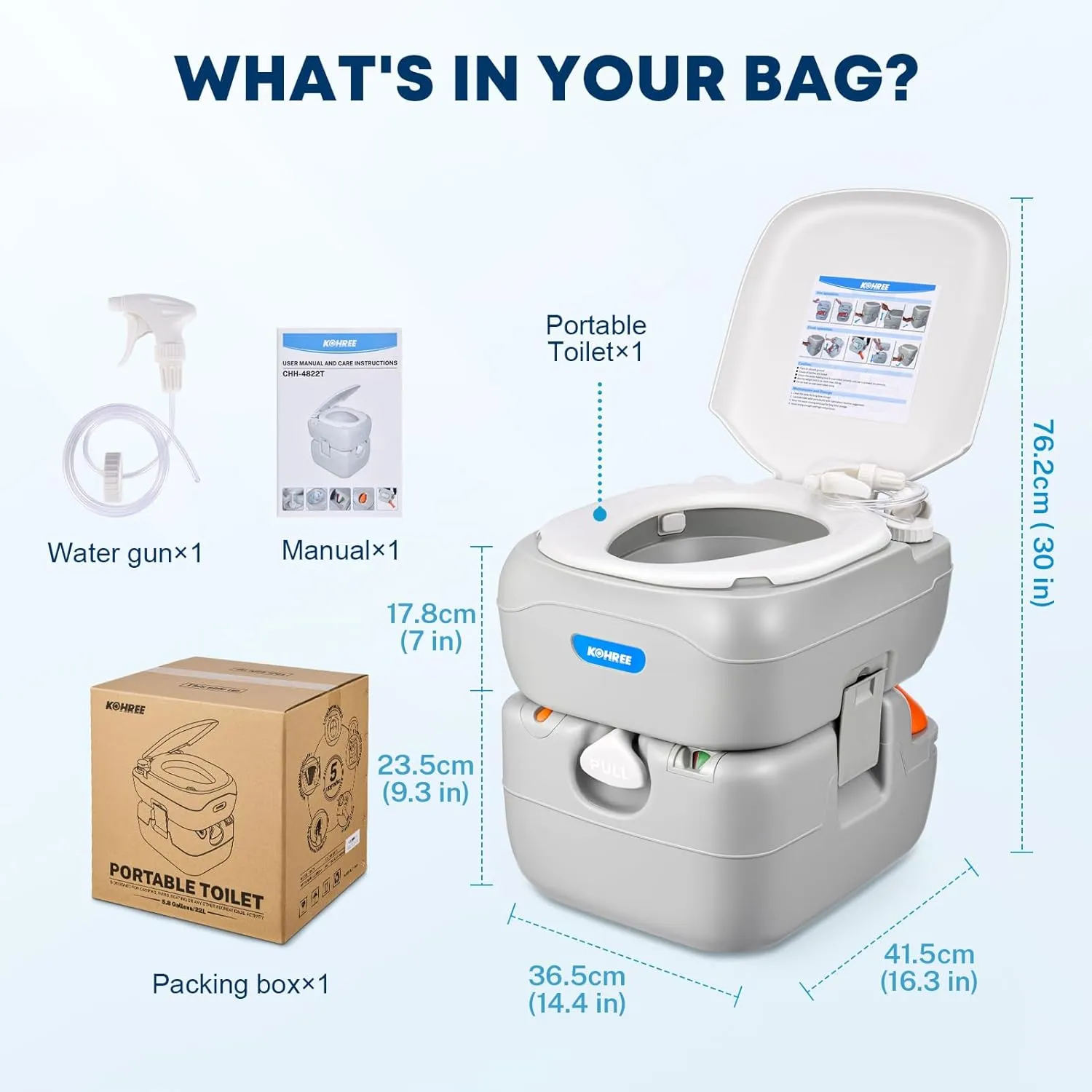Kohree 5.8 Gal Portable Toilet for Adults: Large Camping Toilet with Detachable Waste Tank, Leak-Proof Cassette with Level Indicator, Flushable Boat Porta Potty for Home Use, Camper, RV Travel