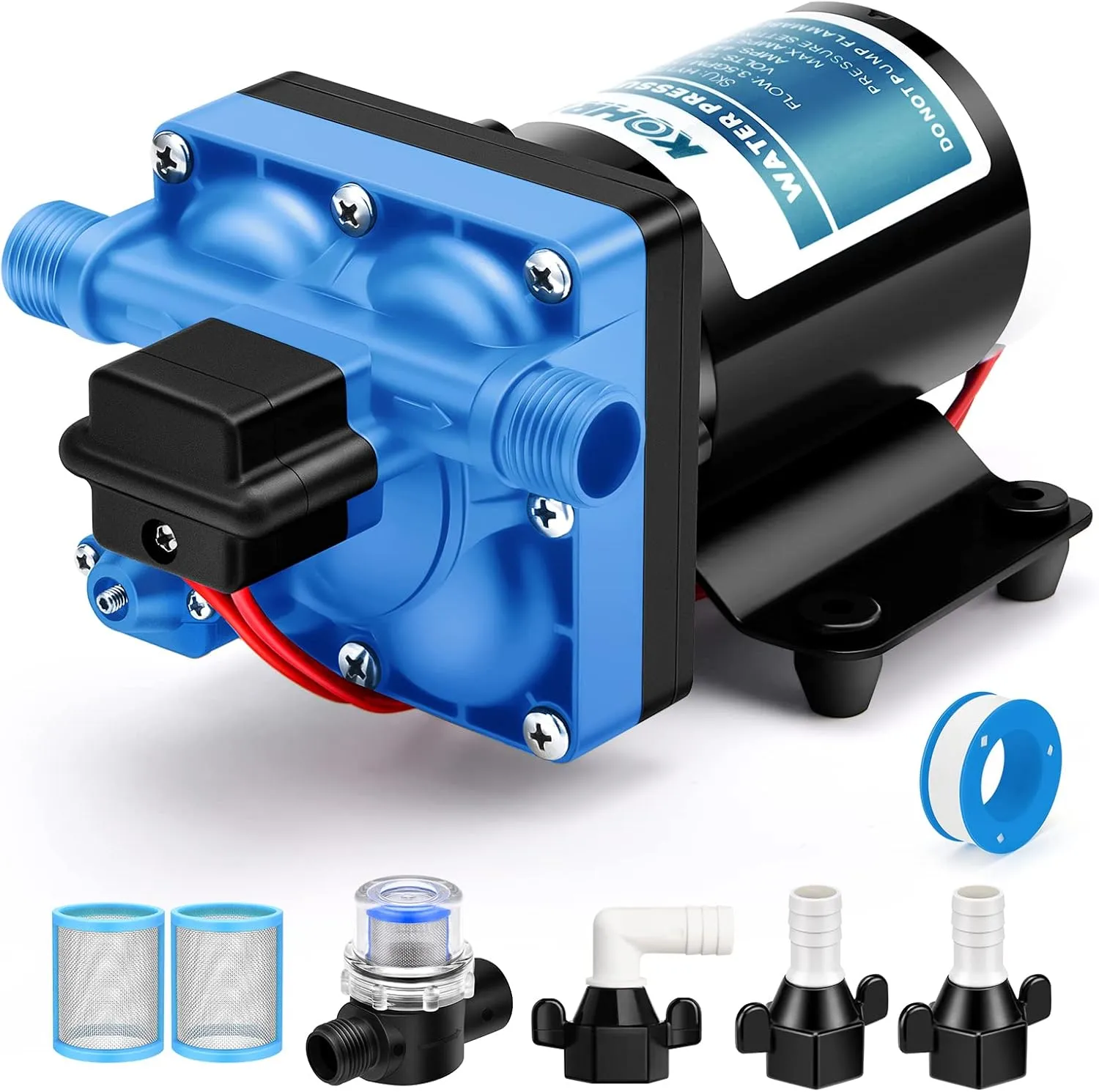 Kohree RV Water Pump 3.5GPM 55PSI 12V Quiet DC Diaphragm Fresh Water Pump for Camper, RV Marine, Yacht, Caravan, with Pressure Switch
