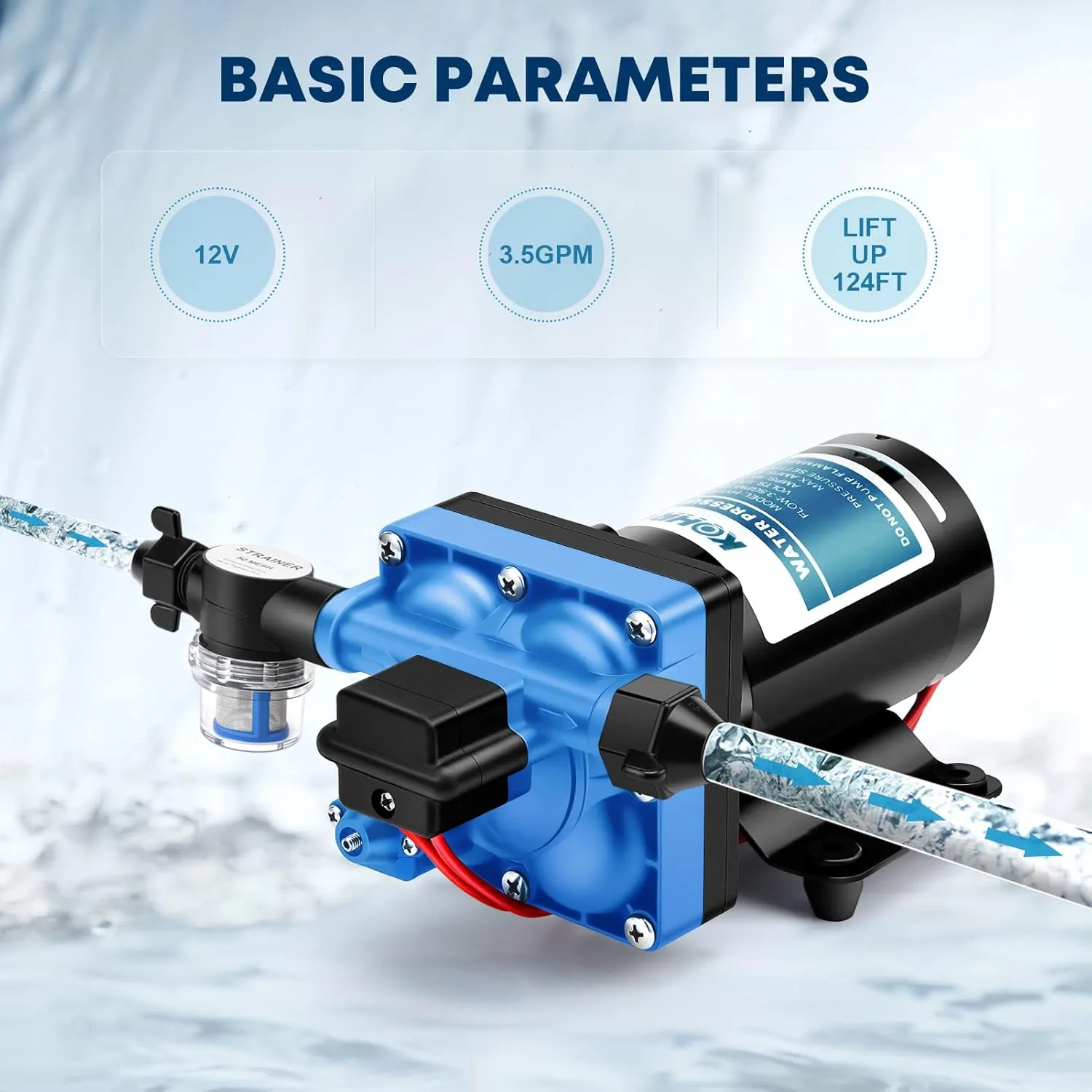 Kohree RV Water Pump 3.5GPM 55PSI 12V Quiet DC Diaphragm Fresh Water Pump for Camper, RV Marine, Yacht, Caravan, with Pressure Switch