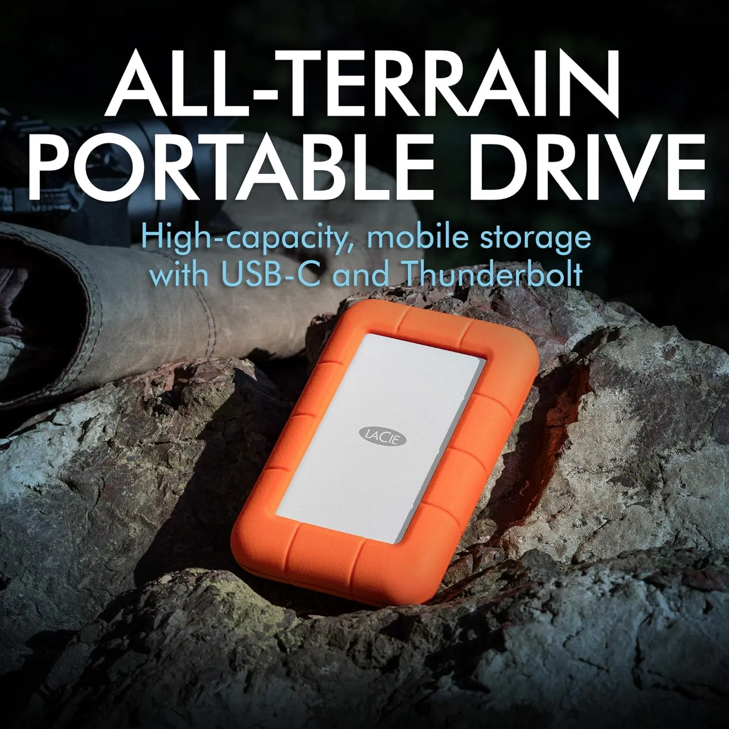 LaCie Rugged Thunderbolt USB-C 5TB External Hard Drive Portable HDD – USB 3.0 compatible, Drop Shock Dust Water Resistant, 1 Mo Adobe CC (STFS5000800)