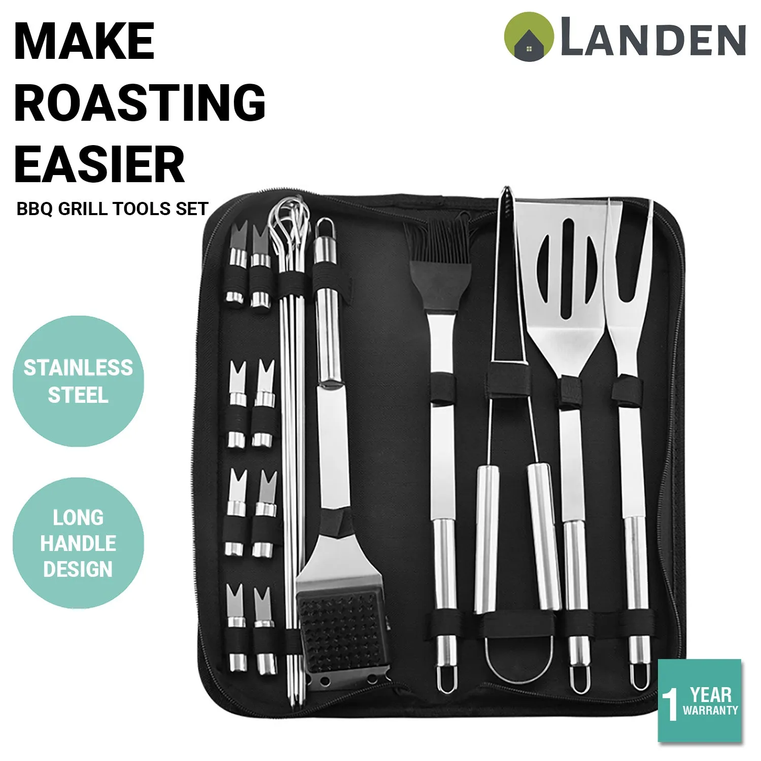 Landen BBQ Grill Tools Set Portable Barbecue Utensil Cooking Kit 5/20Pcs