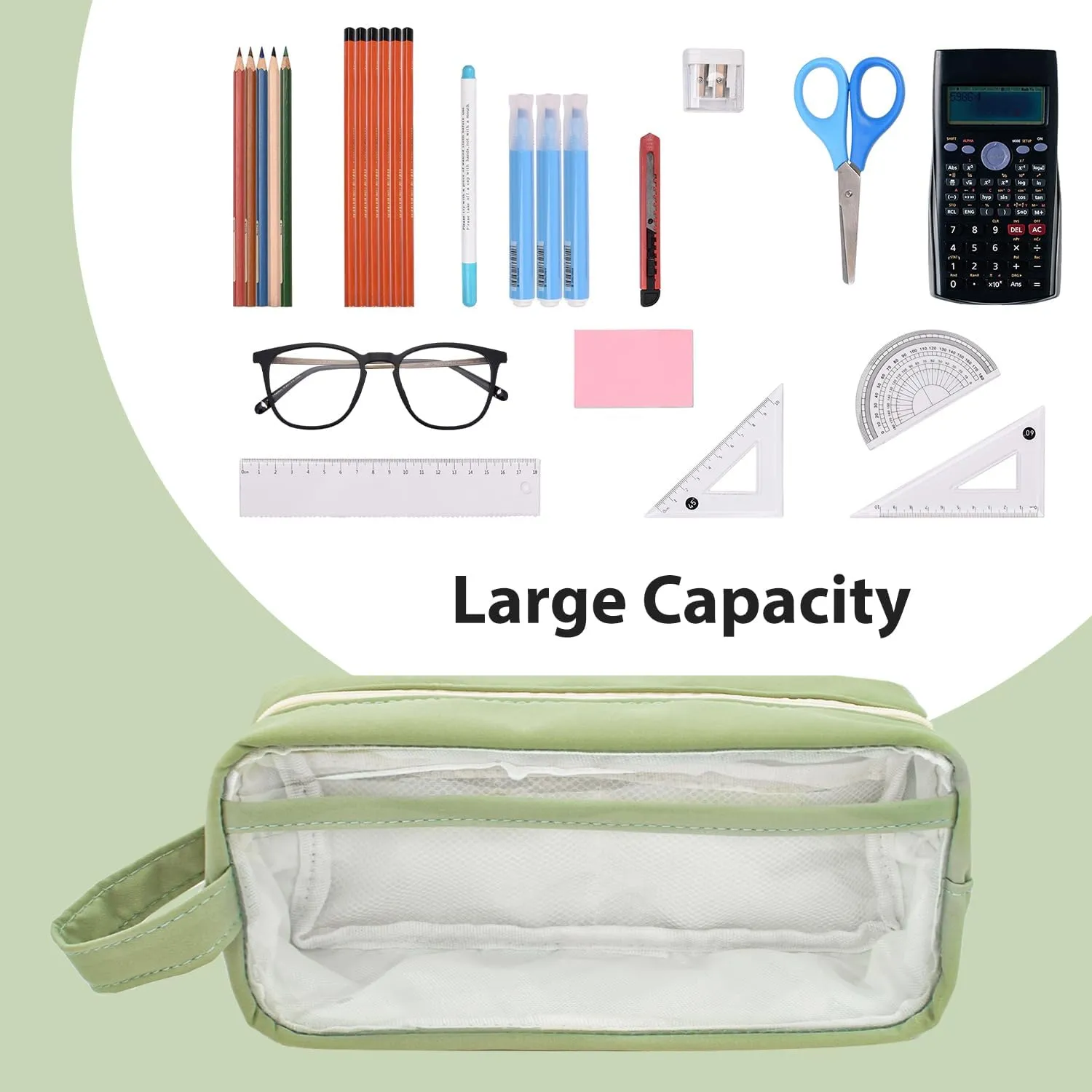 Large Capacity Pen Bag, Organizer, Multiple Compartments, Water Resistant, for Office, Travel, Arts and Crafts(BLUE)