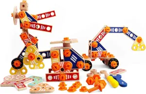Leo & Friends Wooden Builder Construction Set - 72-Piece Kids Toy for Girls and Boys - Learning & Educational Toy for Christmas Birthdays or Holidays