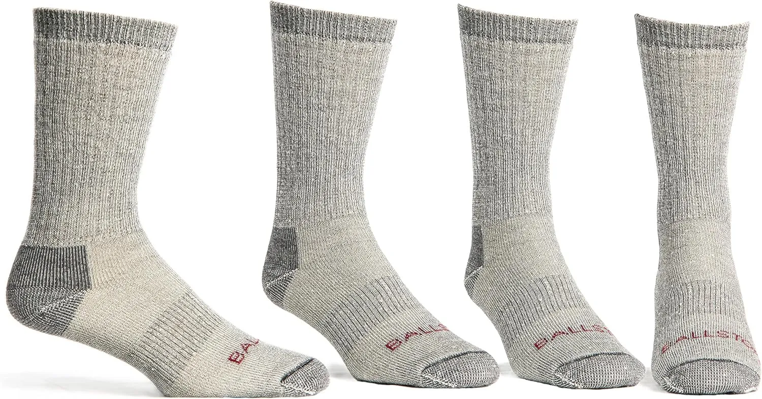 Lightweight 81% Merino Wool Crew Hiking Socks - 4 Pairs for Men and Women