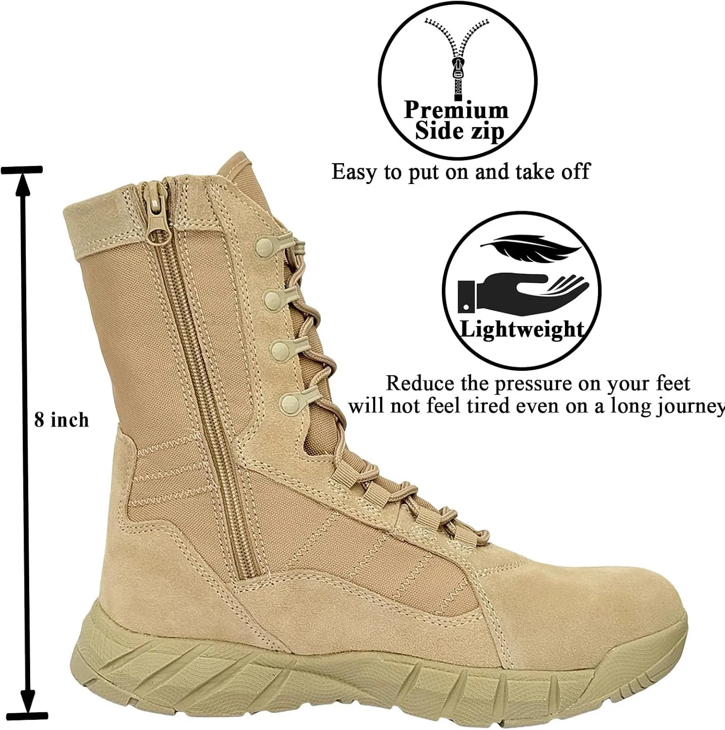 Lightweight Man Tactical Military Boots Combat Boots Anti-Collision Side Zipper Training Lace Up Outdoor Hiking Breathable Shoe