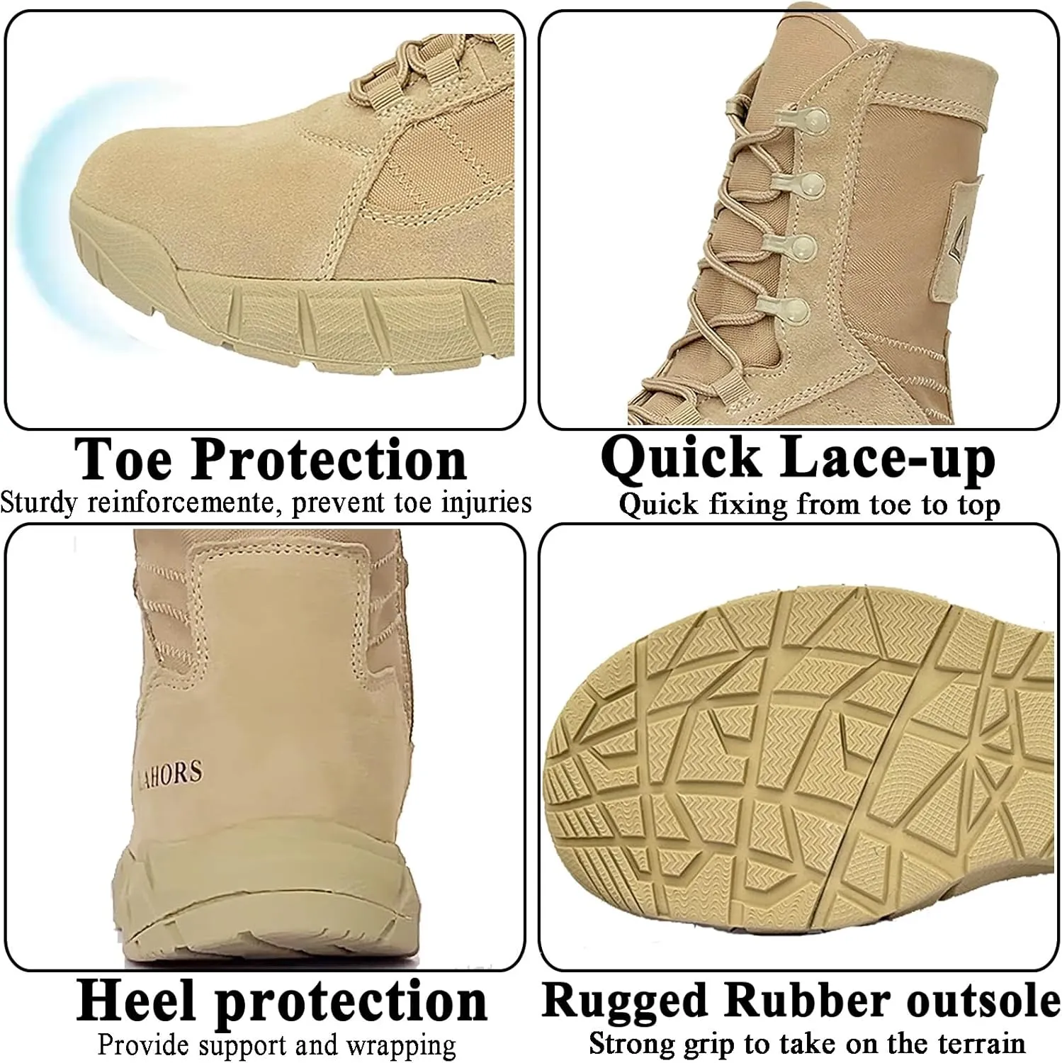 Lightweight Man Tactical Military Boots Combat Boots Anti-Collision Side Zipper Training Lace Up Outdoor Hiking Breathable Shoe