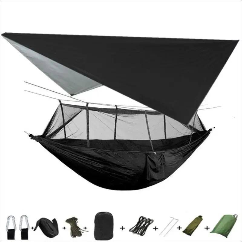 Lightweight portable camping hammock and tent awning rain fly tarp waterproof mosquito net hammock