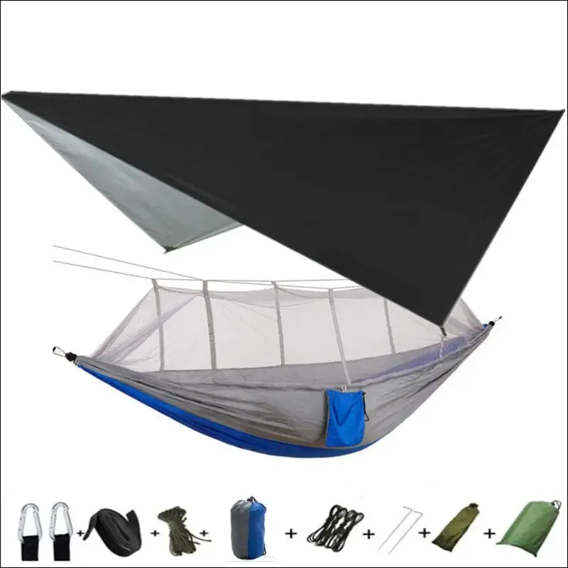 Lightweight portable camping hammock and tent awning rain fly tarp waterproof mosquito net hammock
