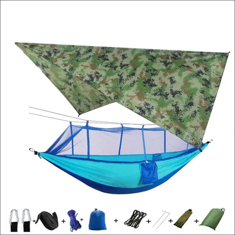 Lightweight portable camping hammock and tent awning rain fly tarp waterproof mosquito net hammock