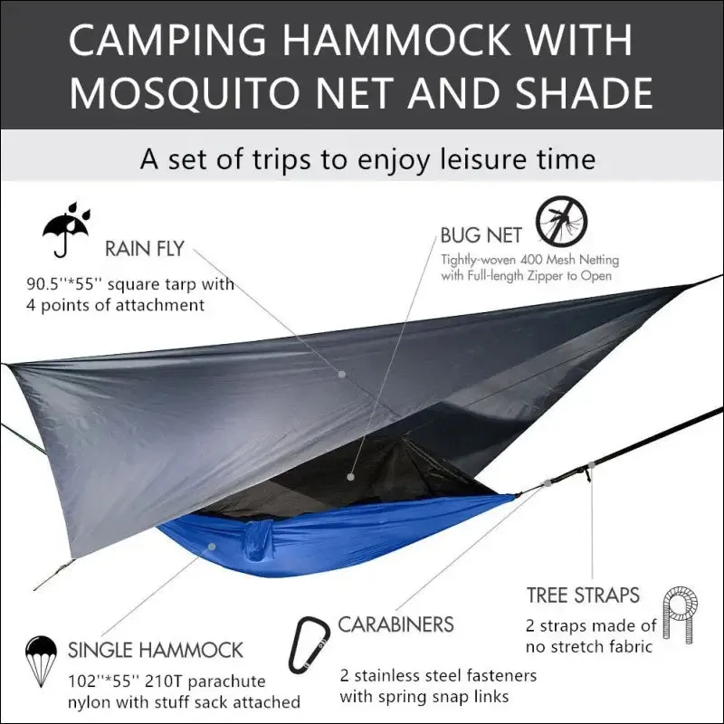 Lightweight portable camping hammock and tent awning rain fly tarp waterproof mosquito net hammock