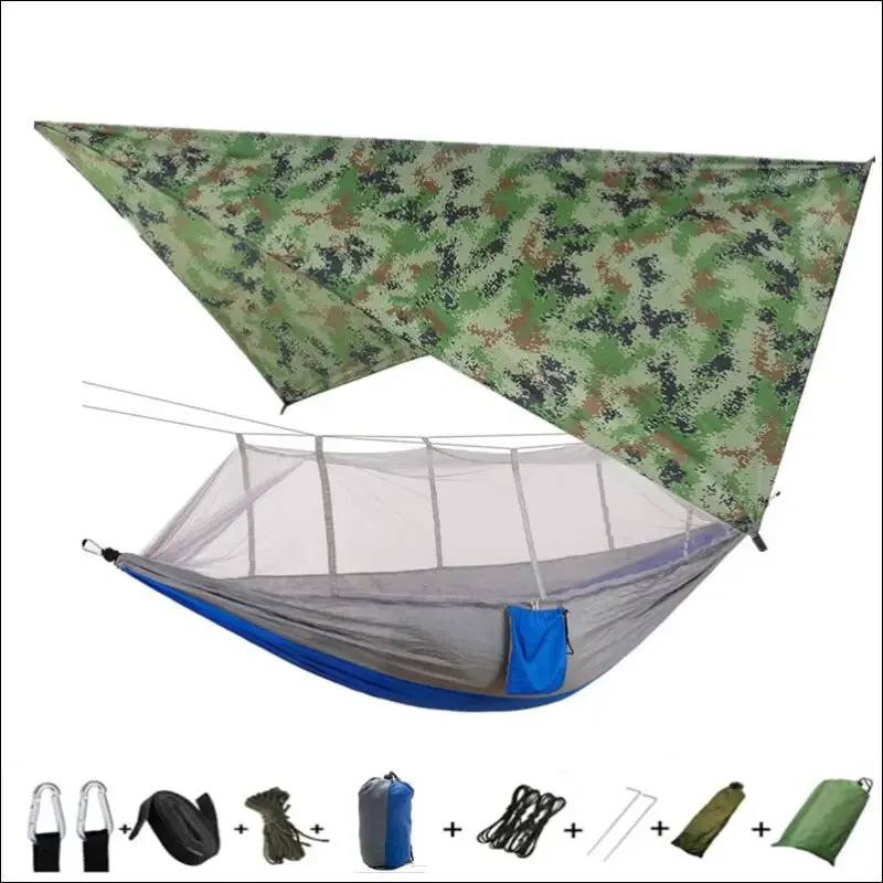 Lightweight portable camping hammock and tent awning rain fly tarp waterproof mosquito net hammock