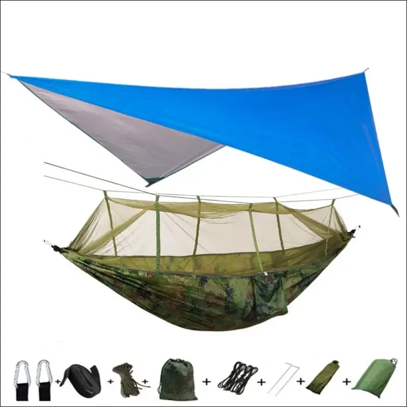 Lightweight portable camping hammock and tent awning rain fly tarp waterproof mosquito net hammock