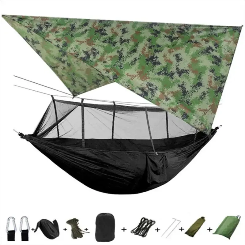 Lightweight portable camping hammock and tent awning rain fly tarp waterproof mosquito net hammock