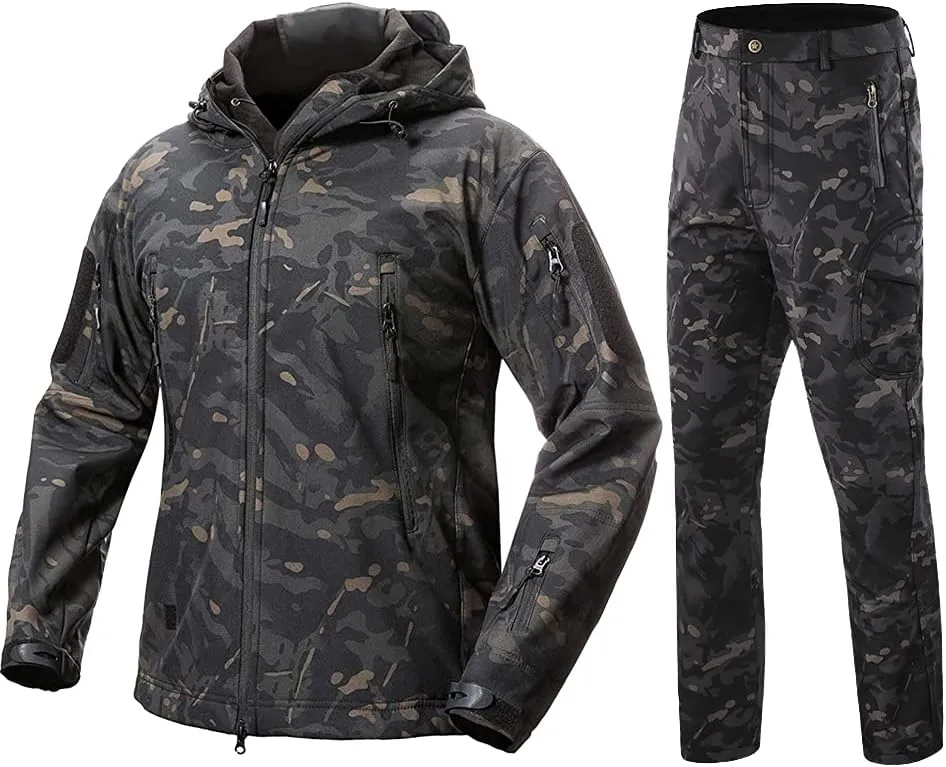 Lilychan Men’s Military Soft Shell Tactical Jacket and Pants Set Waterproof Snowboard Jacket Winter Snowsuit