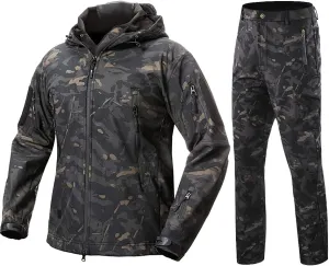 Lilychan Men’s Military Soft Shell Tactical Jacket and Pants Set Waterproof Snowboard Jacket Winter Snowsuit