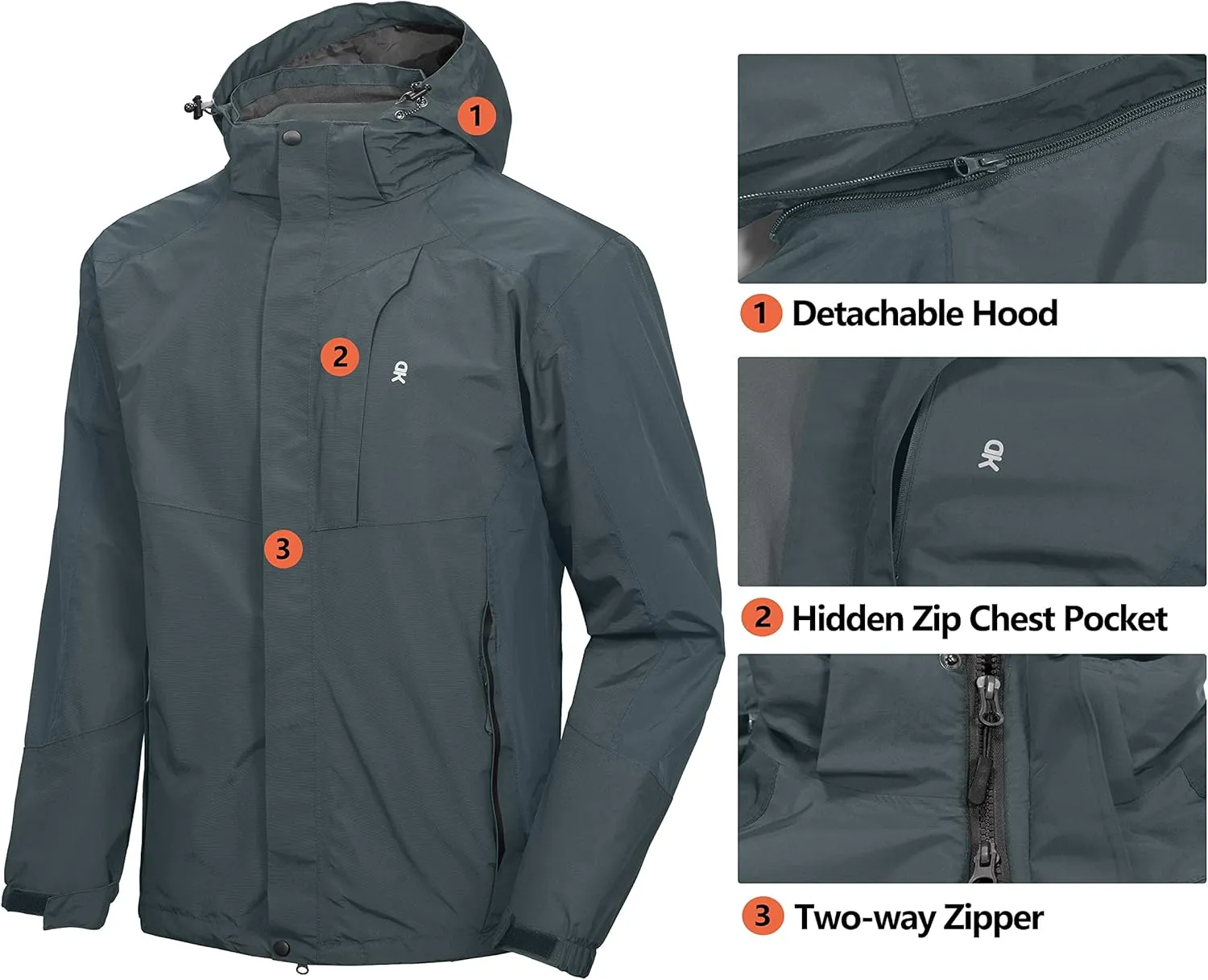 Little Donkey Andy Men's 3 in 1 Winter Ski Jacket Warm Fleece Liner Jacket Waterproof Windproof Snow Coat & Detachable Hood