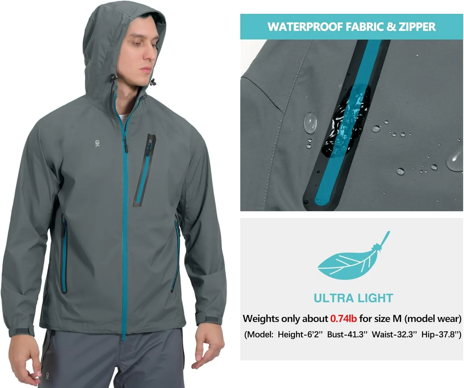 Little Donkey Andy Men's High-performance Waterproof Rain Jacket Ultra Lightweight Rain Shell for Hiking,Golf,Travel