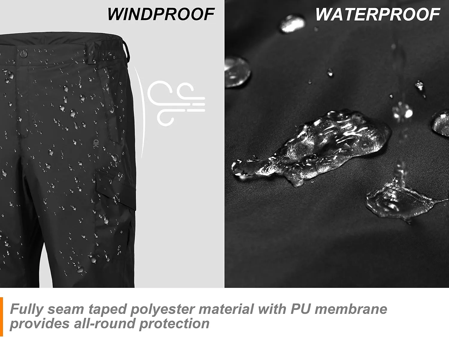 Little Donkey Andy Men's Lightweight Waterproof Rain Pants Breathable Hiking Pant for Outdoor Fishing