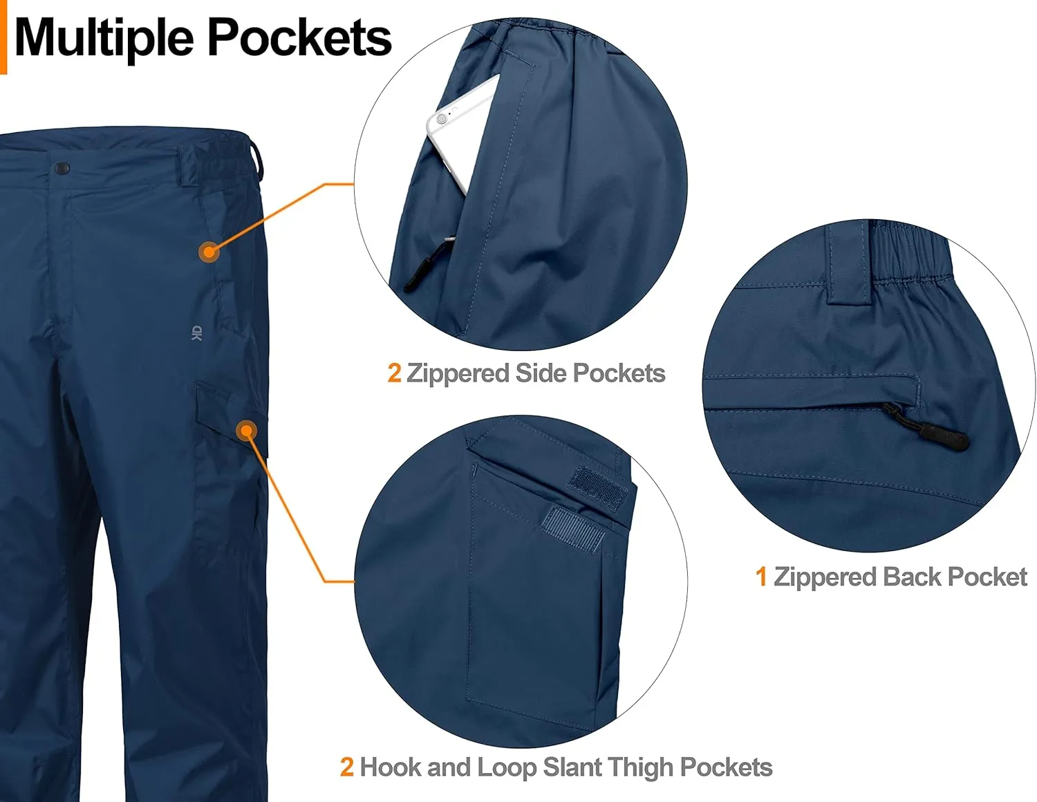 Little Donkey Andy Men's Lightweight Waterproof Rain Pants Breathable Hiking Pant for Outdoor Fishing