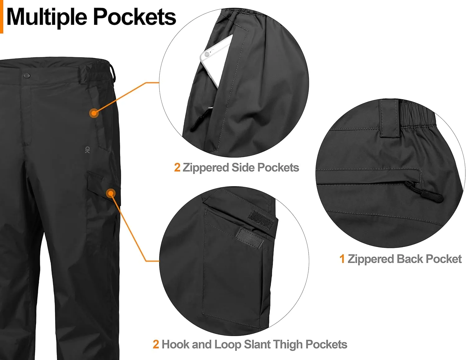 Little Donkey Andy Men's Lightweight Waterproof Rain Pants Breathable Hiking Pant for Outdoor Fishing