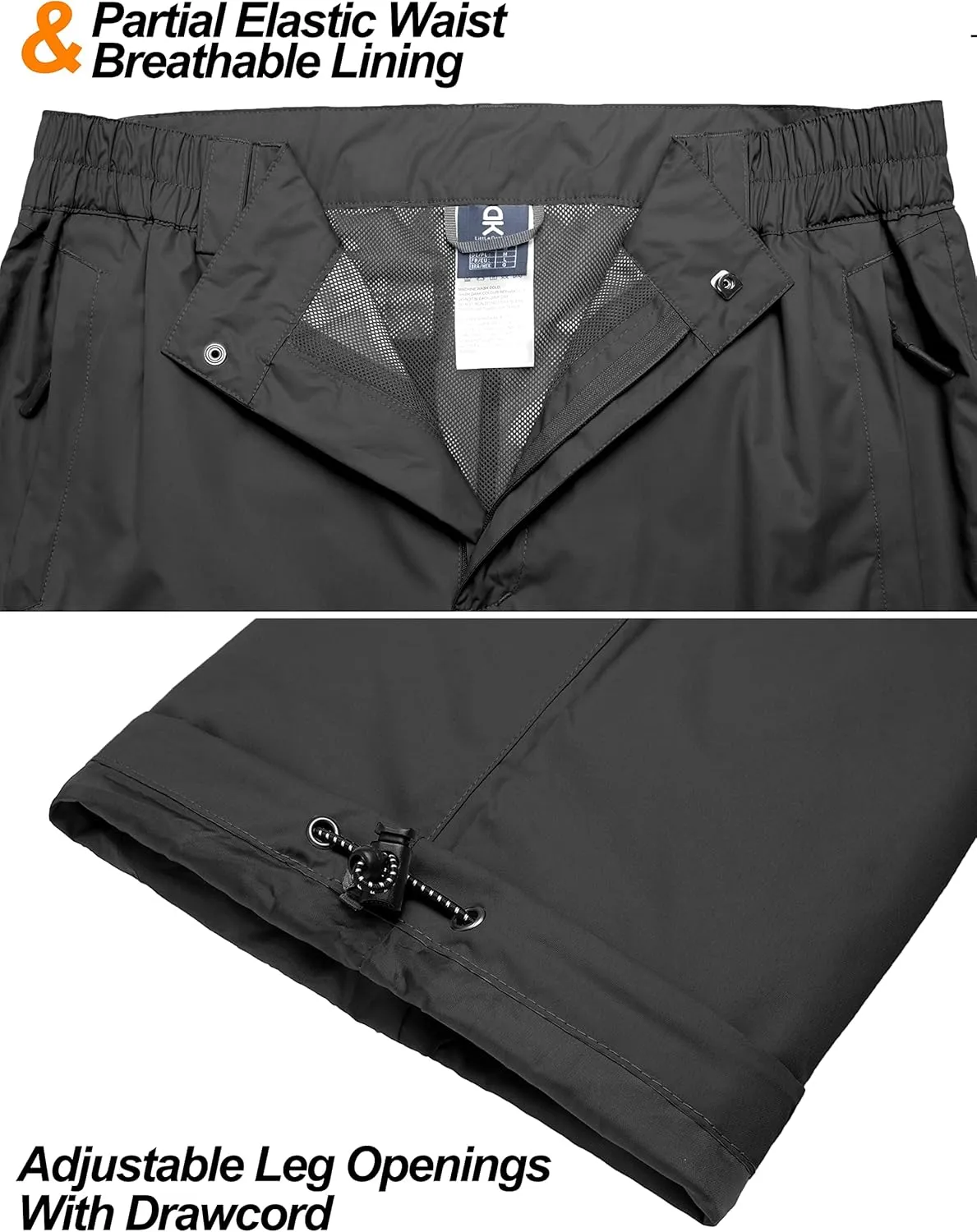 Little Donkey Andy Men's Lightweight Waterproof Rain Pants Breathable Hiking Pant for Outdoor Fishing