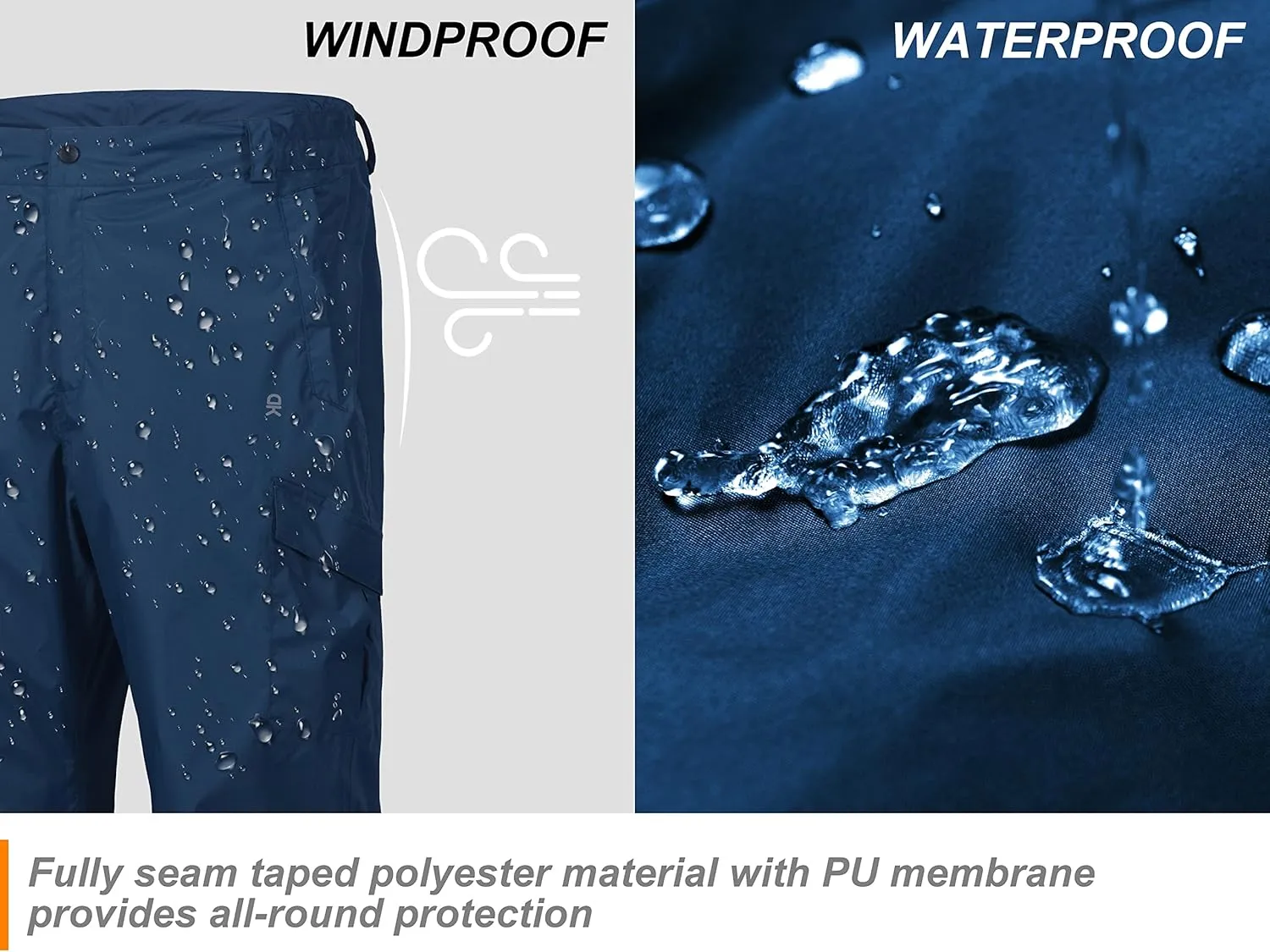 Little Donkey Andy Men's Lightweight Waterproof Rain Pants Breathable Hiking Pant for Outdoor Fishing