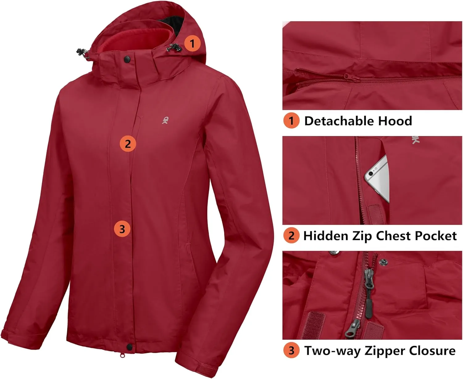 Little Donkey Andy Women's 3 in 1 Winter Ski Jacket Warm Fleece Liner Jacket Waterproof Windproof Snow Coat & Detachable Hood